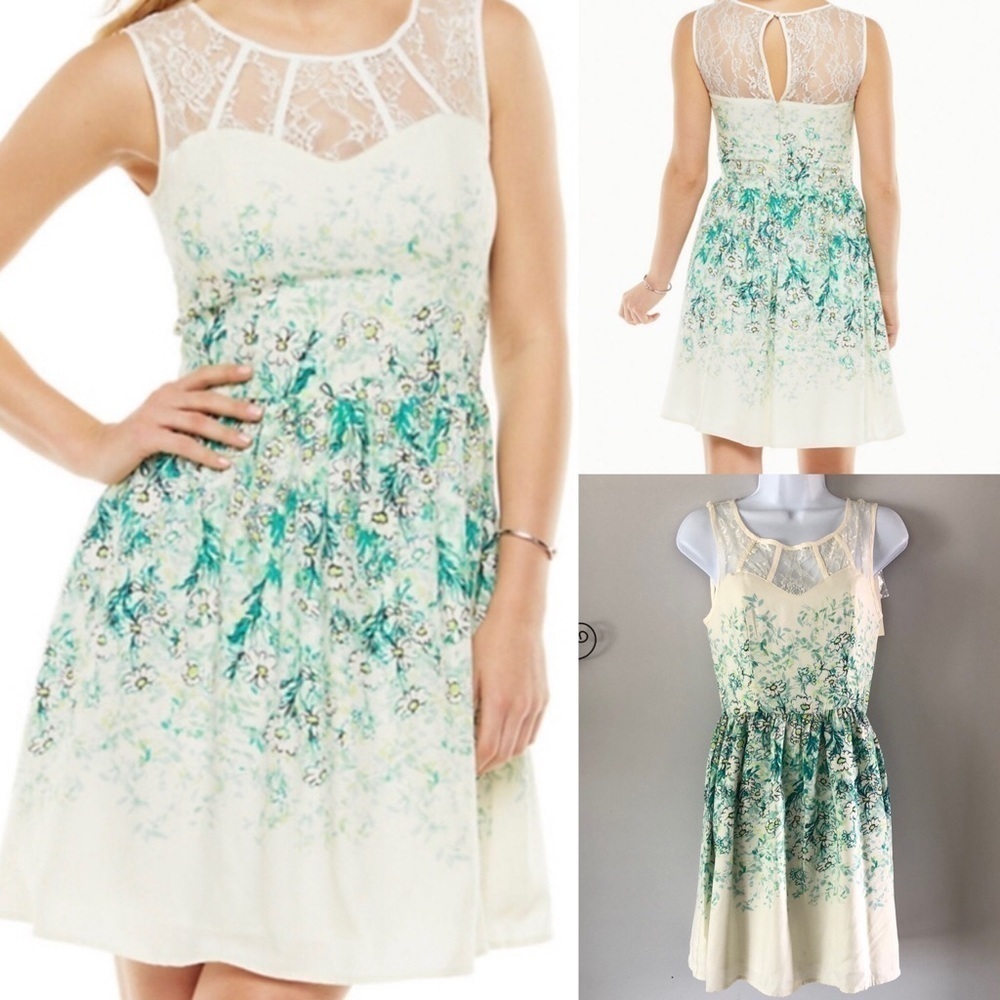 𝅺NEW Lauren Conrad “Garden Blooms” Sleeveless Fit & Flare Satin Mini Dress Sz 2